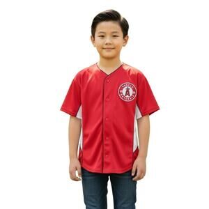 Majestic Red Baseball Jersey with PUJOLS Los Angeles Angels Logo Kids Size M